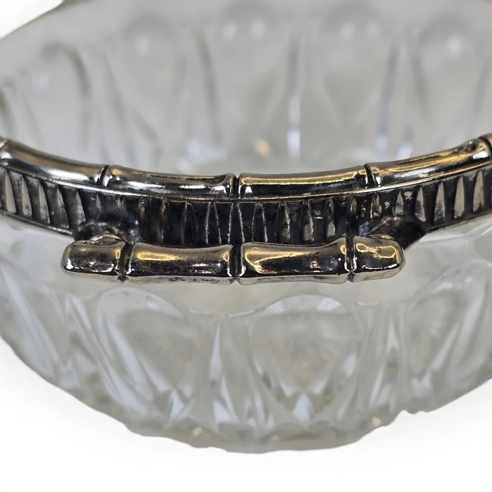 Vintage Reims France Cut Crystal Silverplate Bamboo Handle Serving Bowl